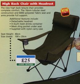 Shakespeare High Back Chair With Headrest Anglers Net