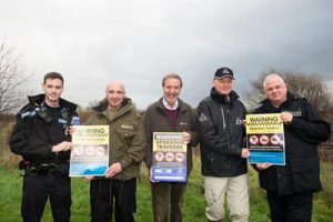 Promoting Operation Traverse are (from left) Special Constable Haddon Smith, Lee Watts (Environment Agency Officer), PCC Paddy Tipping, Kevin Pearson (Angling Trust), PC Nick Willey (Lincolnshire Police Rural Wildlife Crime Officer)