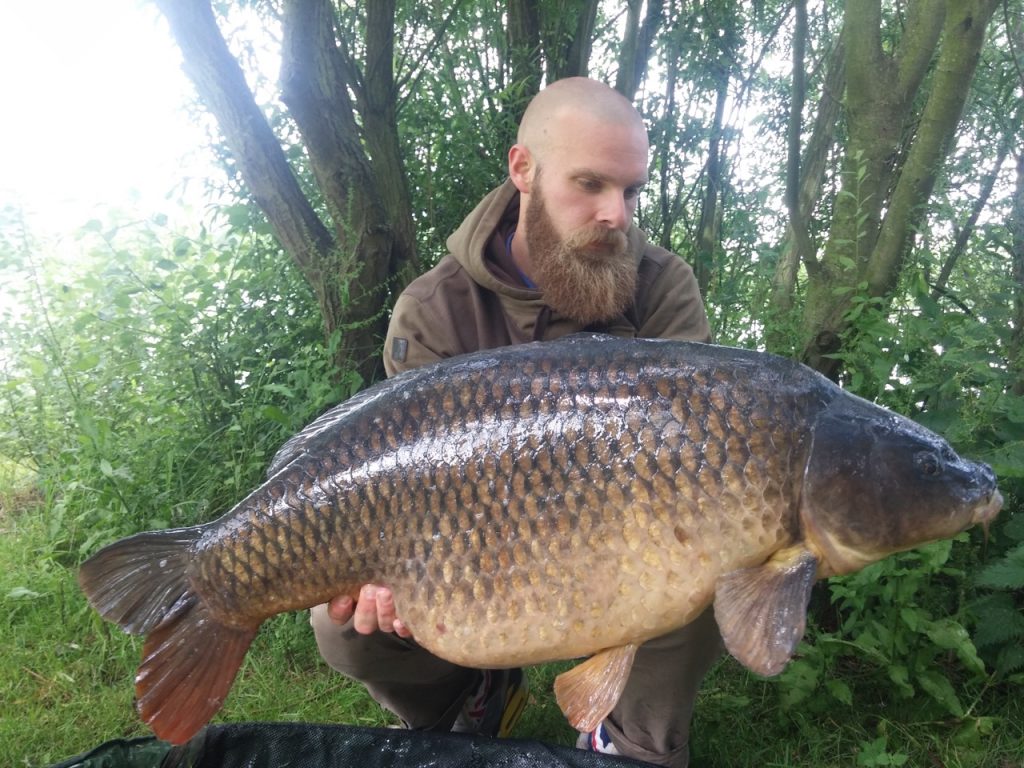 45lb common caught by Ashley Hymus on Enterprise Tackle Imitation Chick Peas